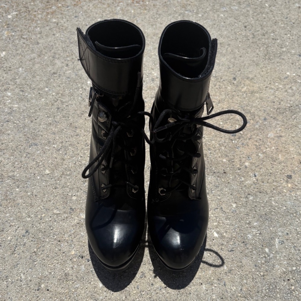 Milwaukee Performance Black Lace Up Platform Moto Ankle Boots MBL9422 Womens 7